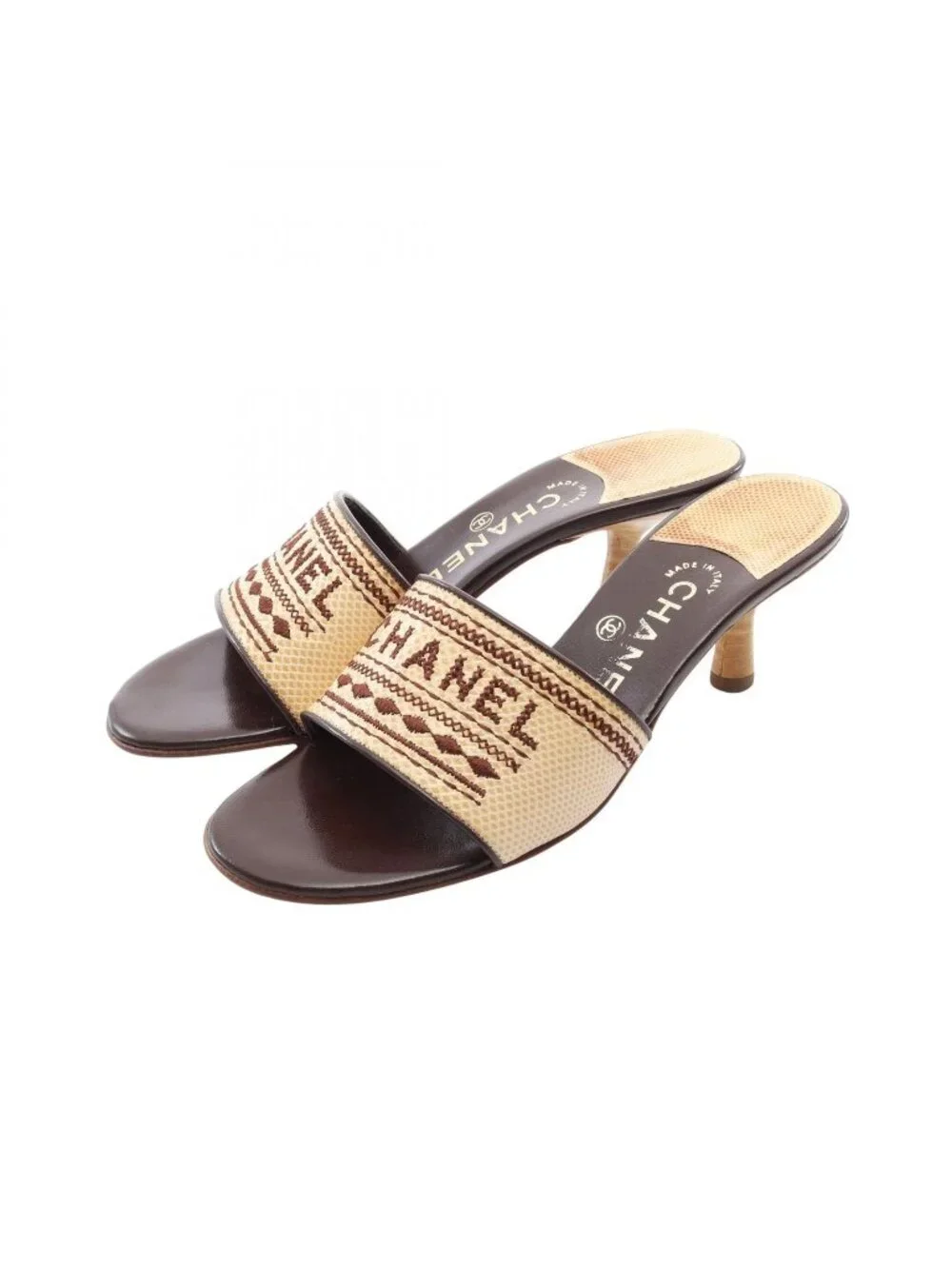 Chanel Mules Logo Beige Leather